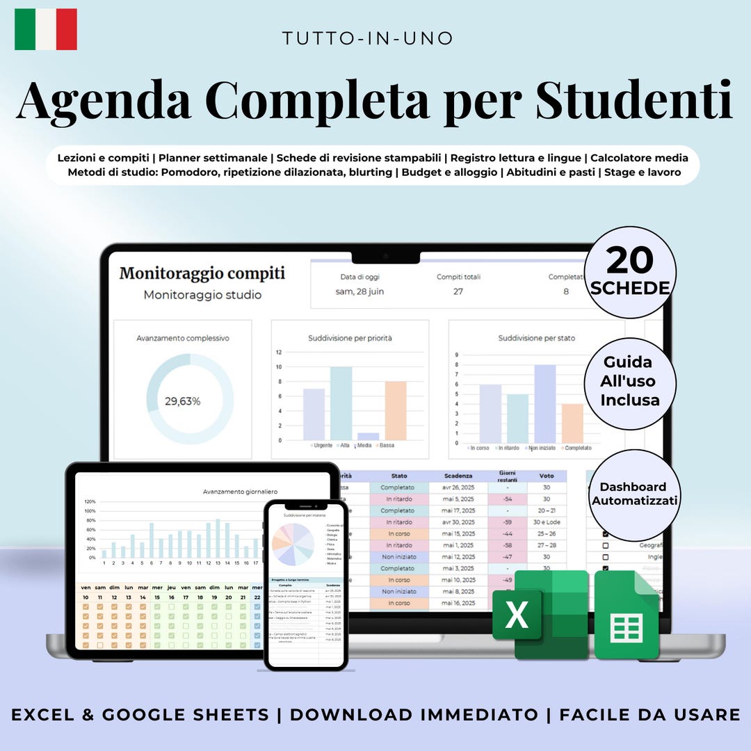 Student Spreadsheet Ultimate Student Planner Spreadsheet Excel Google Sheets Assignment ...