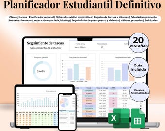 Plantilla Estudiantil en Español Excel Google Spreadsheets Planificador Tareas Universidad Escuela Cursos Estudios Organización Estudiante Planner