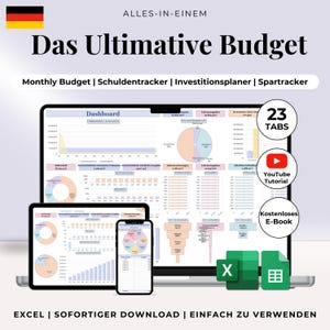 Budget annuale tedesco Excel Google Sheets Tracker spese Modello mensile Pianificatore Budget Foglio di calcolo