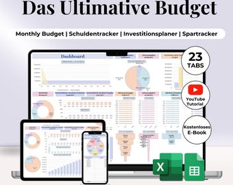 German Monthly Budget Spreadsheet Google Sheets Excel Budget Template Annual Budget Tracker Financial Planner Debt Bill Tracker in German