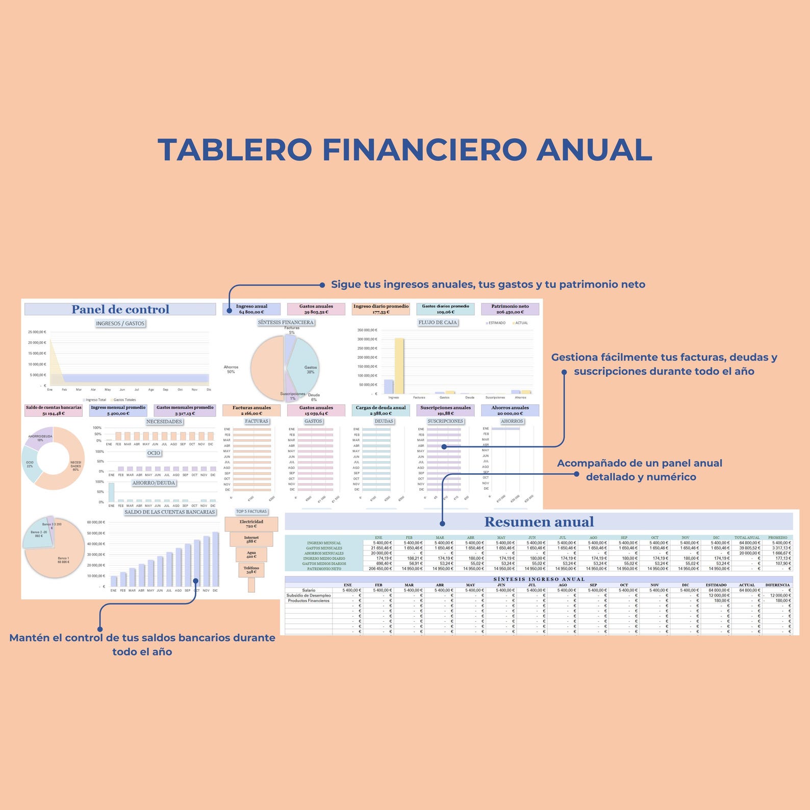 Monthly Budget in Spanish - Personal Annual Budget Template Excel ...