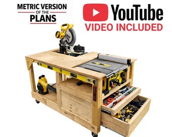 Mobile Workbench Plans METRIC PDF, Rolling Workshop Bench with Drawers in mm, Metric Woodworking Plans, Garage Shop Bench, Instant Download