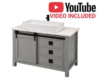 Bathroom Vanity Plans PDF, DIY Sliding Barn Door Vanity 41x21 Building Plans, Farmhouse Bathroom Cabinet Blueprint, Instant Download