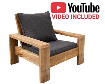 Outdoor Chair Plans PDF, DIY Patio Chair Building Plans, Modern 2x6 Wood Armchair Blueprint, Deck Furniture Plans, Instant Download
