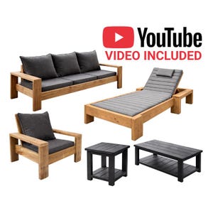 DIY Outdoor Furniture Set 5 Plans: Couch, Chair, Lounger, Tables (5 Plans)