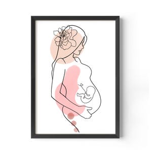 Regalo de embarazo, impresión artística de una sola línea de mujer embarazada, arte mural minimalista de maternidad, póster abstracto de maternidad, obra de arte boho femenina