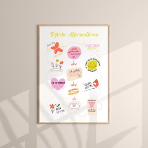 Tägliche Affirmationen Poster, Motivation Poster, Positive Sprüche Wanddeko, Selbstliebe und Motivation, Mindset Poster Deutsch