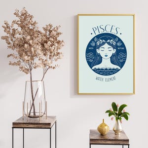 Pisces Zodiac Digital Poster, Horoscope Art, Star Sign Print, Star Sign Wall Decor, Dreamy Celestial Boho Decor, Digital Download