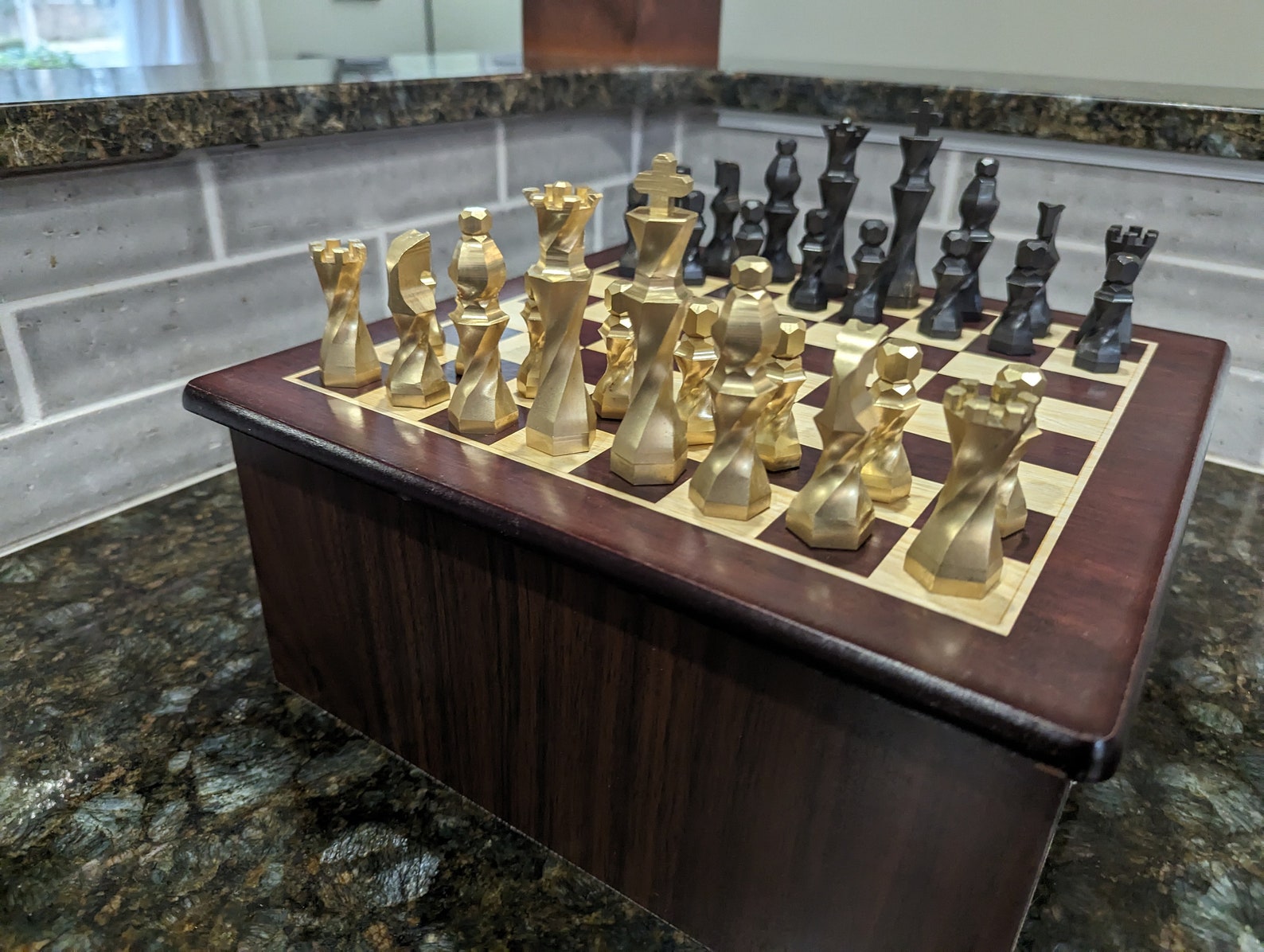 Handmade Solid Brass Chess Set: Facet Spiral Design - Etsy