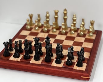 Handmade Solid Brass Chess Set | Padauk & Maple Board
