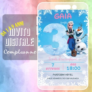 Invito Compleanno Digitale Grafica Personalizzata Inviti personalizzato anni 2 3 4 5 6 7 8 9  bimbo bimba 1 anno bambino bambina Frozen olaf