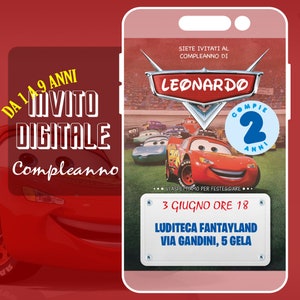 Invito Compleanno Digitale Grafica Personalizzata Inviti personalizzato anni 2 3 4 5 6 7 8 9  bimbo bimba 1 anno bambino bambina Cars