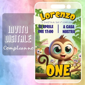 Invito Compleanno Digitale Grafica Personalizzata Inviti personalizzato bimbo bimba 1 anno bambino bambina Scimmietta scimmia George