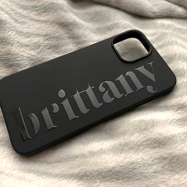 Personalized Name or Logo iPhone case Embossed Glossy Name Black silicone personalized iPhone case image 3