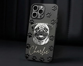 Custom Pet Portrait Phone Case Personalized Dog Cat 3D Embossed Gift for Pet Lover