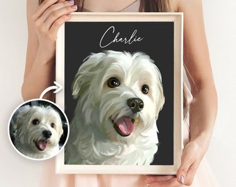 Hand-illustrated Custom Pet Portraits, Pet Memorial Gift, Digital Dog or Cat Portrait Pet Art Pet Drawing Pet Memorial Ideas Using Pet Photo