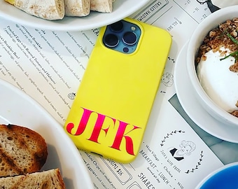Yellow Embossed Name iPhone Case: Custom Initial Glossy Silicone