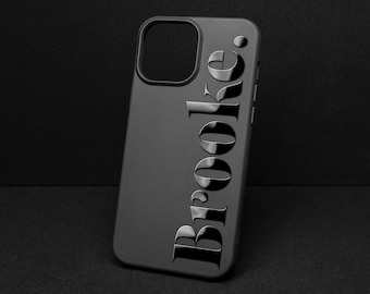 Custodia per iPhone con nome o logo Custodia per iPhone personalizzata in silicone nero con nome lucido in rilievo