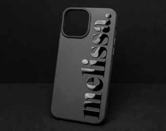 Custodia per iPhone con nome personalizzato o logo Custodia per iPhone personalizzata in silicone nero con nome lucido in rilievo