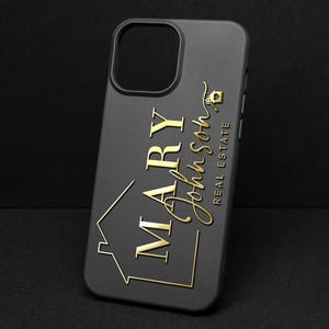 Étui pour iPhone avec logo personnalisé doré Étui pour iPhone avec logo immobilier Étui pour iPhone avec logo d'agent immobilier Étui pour iPhone avec logo d'entreprise