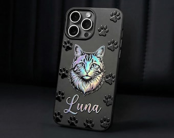 Custom Pet Portrait Phone Case Personalized Dog Cat 3D Embossed Gift for Pet Lover