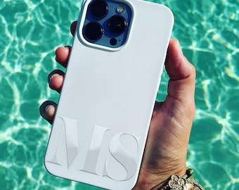 Personalized White iPhone Case: Embossed Initial Silicone Cover