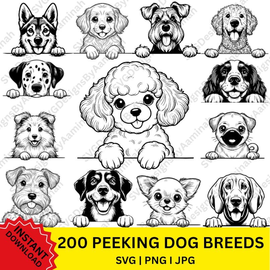 Cutable Doge Peeking Dog Bundle Cuttable SVG File. 200 Different Dog Breeds SVG ...