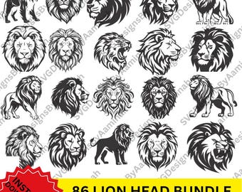 Lion Head SVG Bundle, Lions SVG, Lion Clipart, King Lion Silhouette Png, Roaring Lion Head Svg EPS pdf jpg ai Bundle Lion Cut Files Cricut