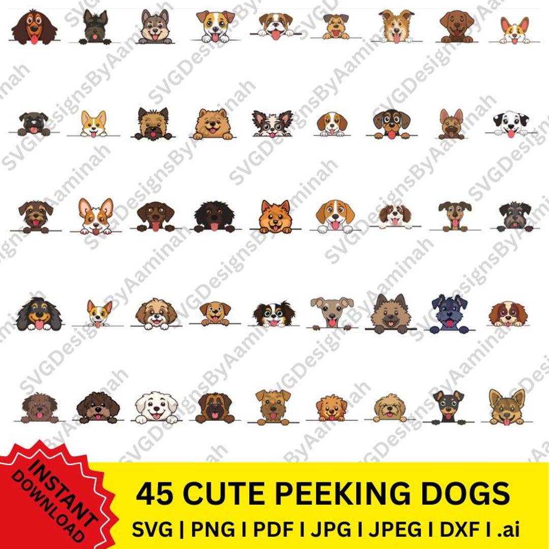 Cutable Doge Cute Peeking Dog Cuttable SVG File. Different Dog Breeds SVG Bundle ...