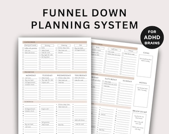1-2-3 Funnel Down Planning System, Adult ADHD Planner, Executive Dysfunction, iPad & Android, Weekly Planner Printable, Digital PDF Template