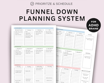 Funnel Down Planning System, Adult ADHD Planner, Executive Dysfunction, iPad & Android, Weekly Planner Printable, Digital PDF Template