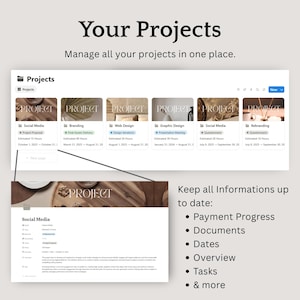 K&ouml;nnte beinhalten: Eine digitale Oberfl&auml;che mit Projektmanagement-Tools. Die Oberfl&auml;che zeigt Projektkarten f&uuml;r Social Media, Branding, Webdesign usw. Der Text enth&auml;lt "Ihre Projekte" und "Verwalten Sie alle Ihre Projekte an einem Ort."