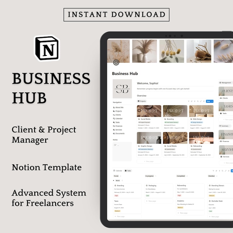 Notion Business Planner, Freelancer Hub, Project Management, Client Tracker