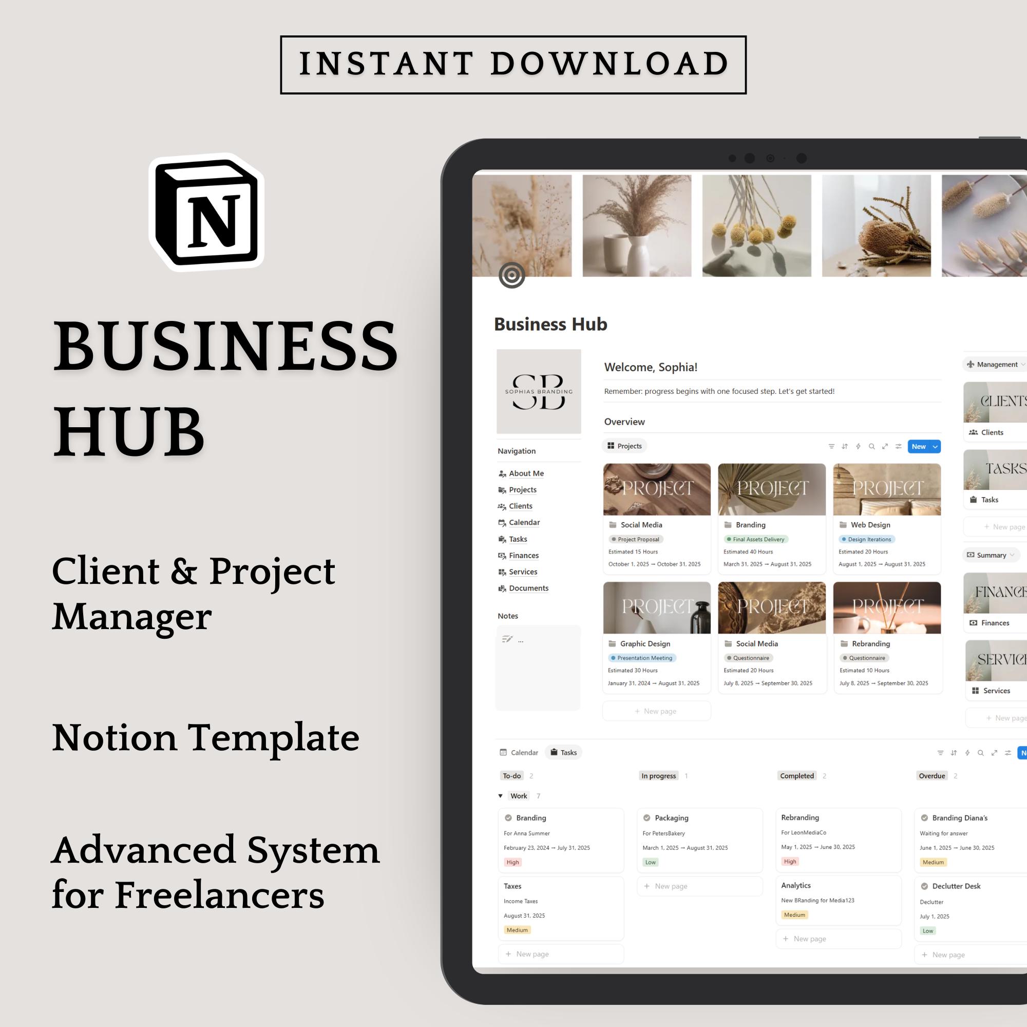 Notion Business Planner, Notion Freelancer Template, Client Management Hub, Project Manager Social Media Marketing, Notion Work Planner, CRM