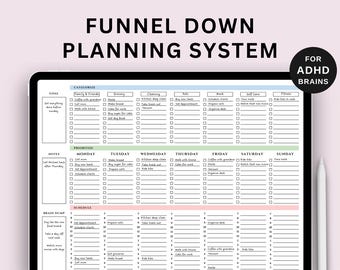 1-2-3 Funnel Down Planning System, Adult ADHD Planner, Executive Dysfunction, iPad & Android, Weekly Planner Printable, Digital PDF Template