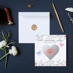 Carte à gratter bébé en fleurs Gender Reveal