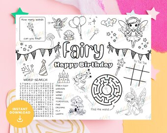 Activiteitenblad Fairy Happy Birthday voor kinderen