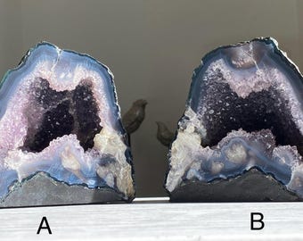 Purple Amethyst With Pink UV Calcite Crystal Mini Geodes / Cathedrals These Are A Matching Pair Discount If Brought Together
