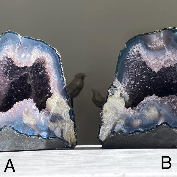 Purple Amethyst With Pink UV Calcite Crystal Mini Geodes / Cathedrals These Are A Matching Pair Discount If Brought Together
