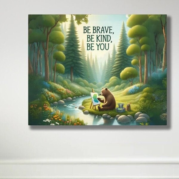 Inspirational Bear Canvas - Darling Wall Decor for Boys and Girls - Ideal Baby Shower or Birthday Gift