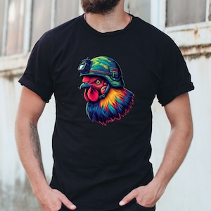 Psychedelic Rooster Tee-Special Forces Rooster Shirt-Colorful Rooster Tee-AI Design-Combat Rooster Shirt-Funny Rooster Shirt-Farm Animal Tee