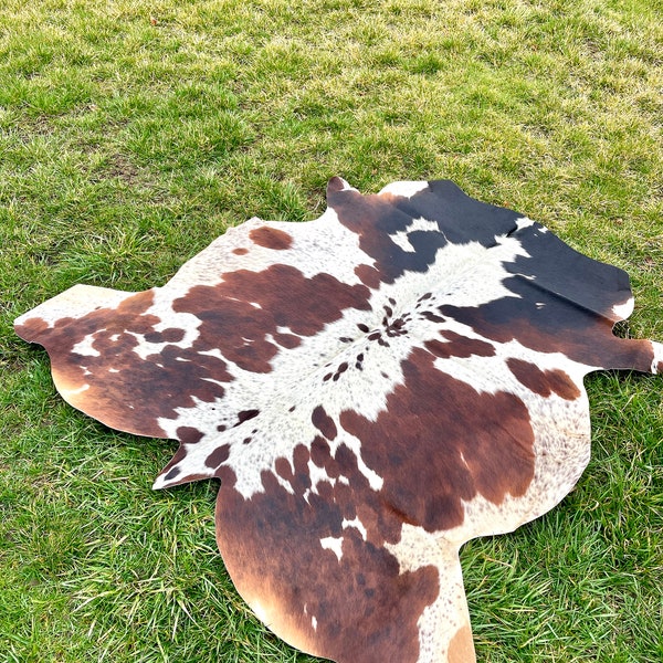 Genuine Tricolor Cowhide Rug, Speckled Brazilian Cow Hide Rug