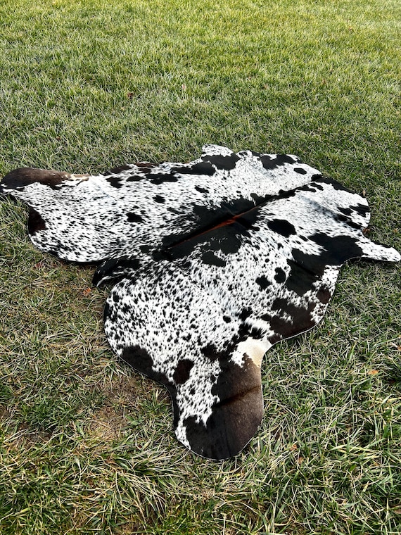 Genuine Black Salt and Pepper Cowhide Rug, Speckled Brazilian Cow Hide Rug