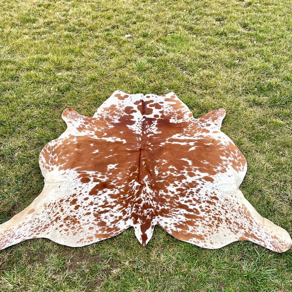 Genuine Tricolor Salt & Pepper Brown Cowhide Rug, Speckled Brazilian Cow Hide Rug