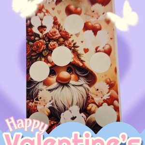 Tarjeta plegable con dados para colorear y rascar, desafío de ahorros de gnomos de San Valentín, método de sobres financieros, tamaño DIN A6: 85 mm x 148 mm