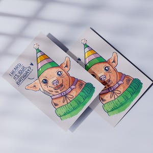 Funny Chihuahua birthday card | Dog with party hat saying | Animal motif card | Dog Chihuahua postcard | Dog with party hat sweater