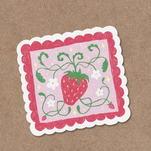Erdbeere Sticker Vinyl | Erdbeermotiv Aufkleber Jugendstil | Briefmarkensticker | Niedlicher Sticker für Liebesbrief | Vintage | Notizbuch