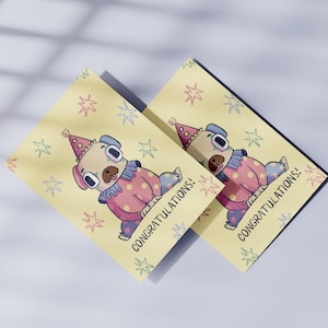 Lustige Postkarte Mops | Clown Hund Karte | Congratulations Karte | Pastell Farben | Tiermotiv Grußkarte | Geburtstagskarte Hund
