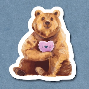 Autocollant en vinyle Ours avec cœur – Design I Love You – Autocollant romantique pour ordinateur portable, téléphone portable, cadeau pour petite amie, Saint Valentin
