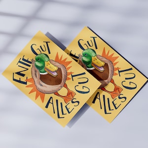 Carte postale Tout est bien qui finit bien | Carte amusante avec un dicton de canard | Carte de vœux Canard colvert | Cadeau encourageant | jeu de mots optimiste